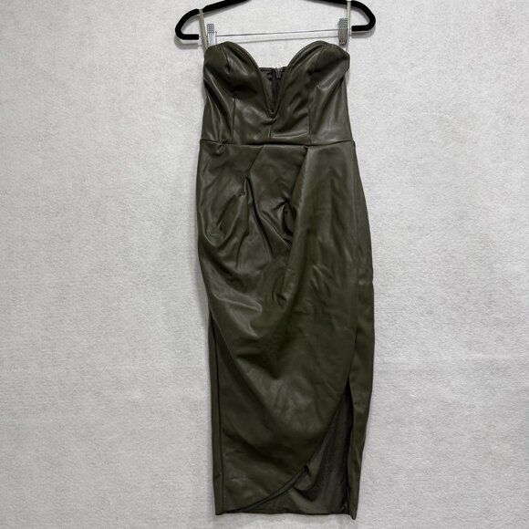 JLUXLABEL Dresses & Skirts - JLUXLABEL Dress Womens Small Olive Green Faux Leather Strapless Midi Party Sexy
